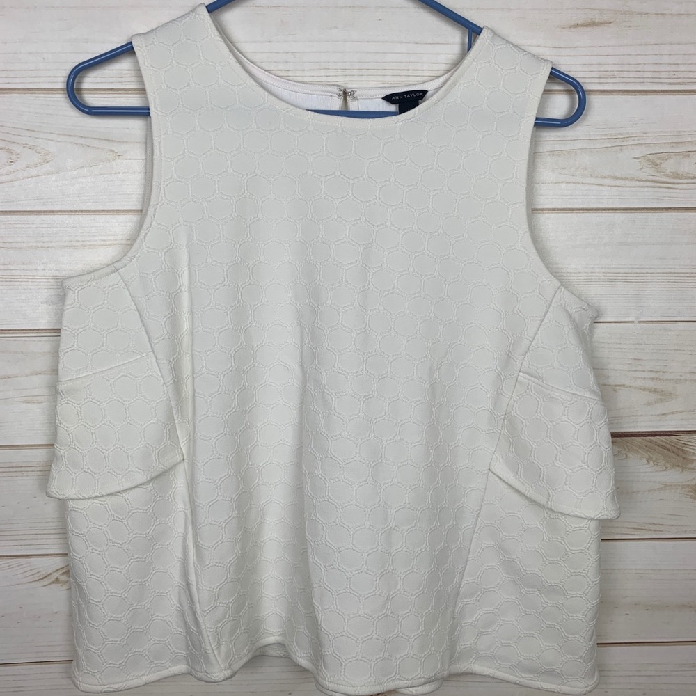 Ann Taylor White sleeveless ruffle top zipper back